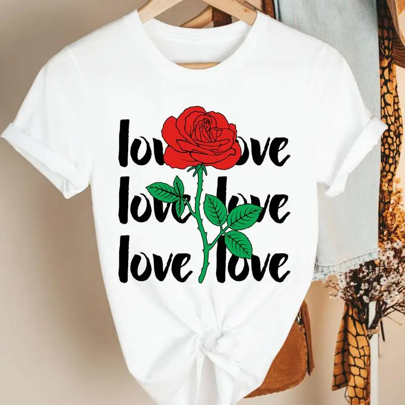 

Футболка женская с коротким рукавом, милая Модная рубашка в стиле 90-х с надписью и цветочным принтом, повседневный топ с мультяшным графичес...