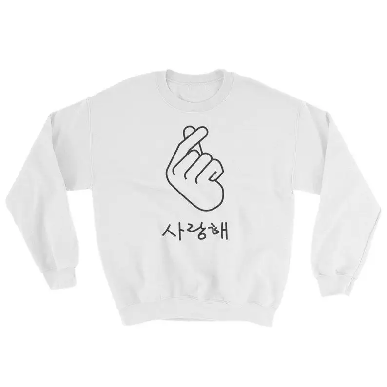 

Pink Black Hoodies Jumper K-Drama Sweatshirt Korean Finger Heart Sweatshirt Long Sleeve Tumblr Pullover K-Pop Trend