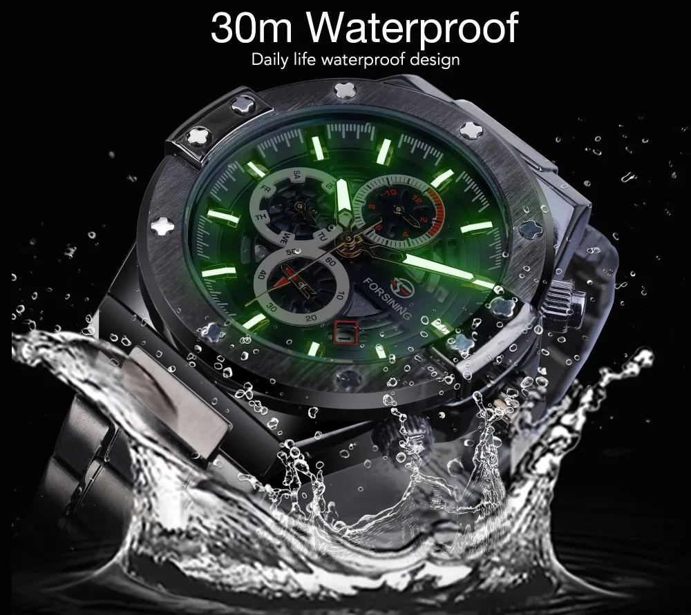 

Men's outdoor sports automatic waterproof mechanical watch Luxury luminous multi-function Stainless steel wristband clock gift