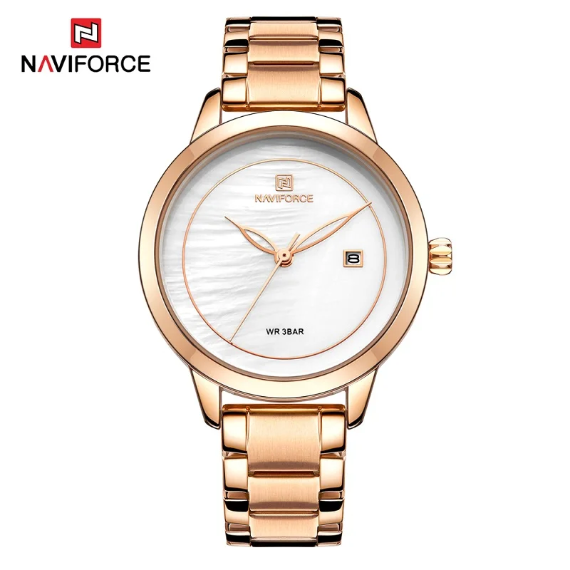RoseGold Часы из розового золота для женщин, кварцевые наручные часы для девушек, Лидирующий бренд NAVIFORCE 5008, женские часы-браслет - Цвет: RoseGold