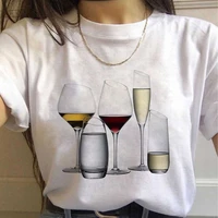 wine glass graphic print t shirt women harajuku aesthetic white tops casual tshirt 2021 summer korea style kpop female t shirt