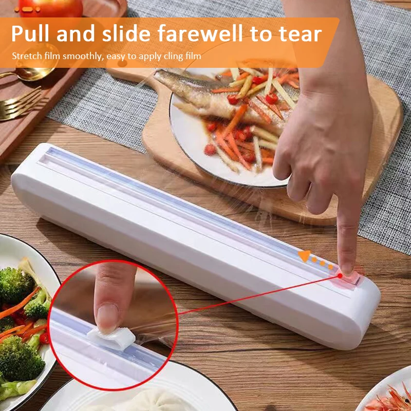 Punch-free Fixing Food Wrap Dispenser Cutter Foil Cling Film Plastic Sharp Storage Holder Kitchen Tool | Дом и сад