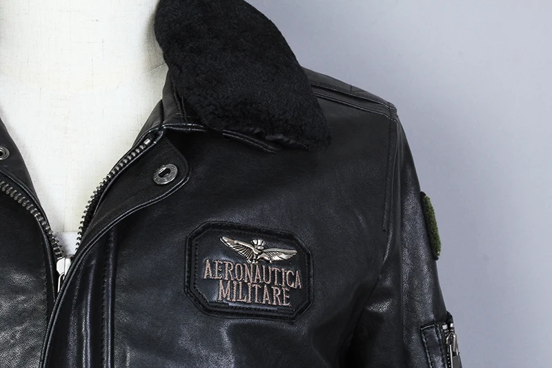 

Fur Collar Air Force Flight Genuine Leather Men Black Sheepskin Slim Fit Bomber G1 Men's Pilot Jacket