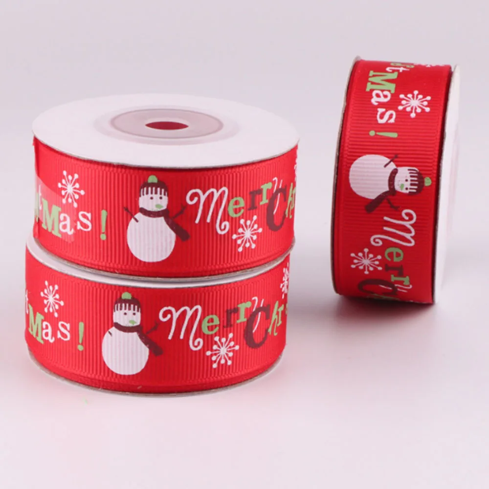 

Christmas Ribbon 2.5cm Width 9 Meter Length Red Green Thread Ribbon Merry Christmas Santa Snowman Snowflake Printing