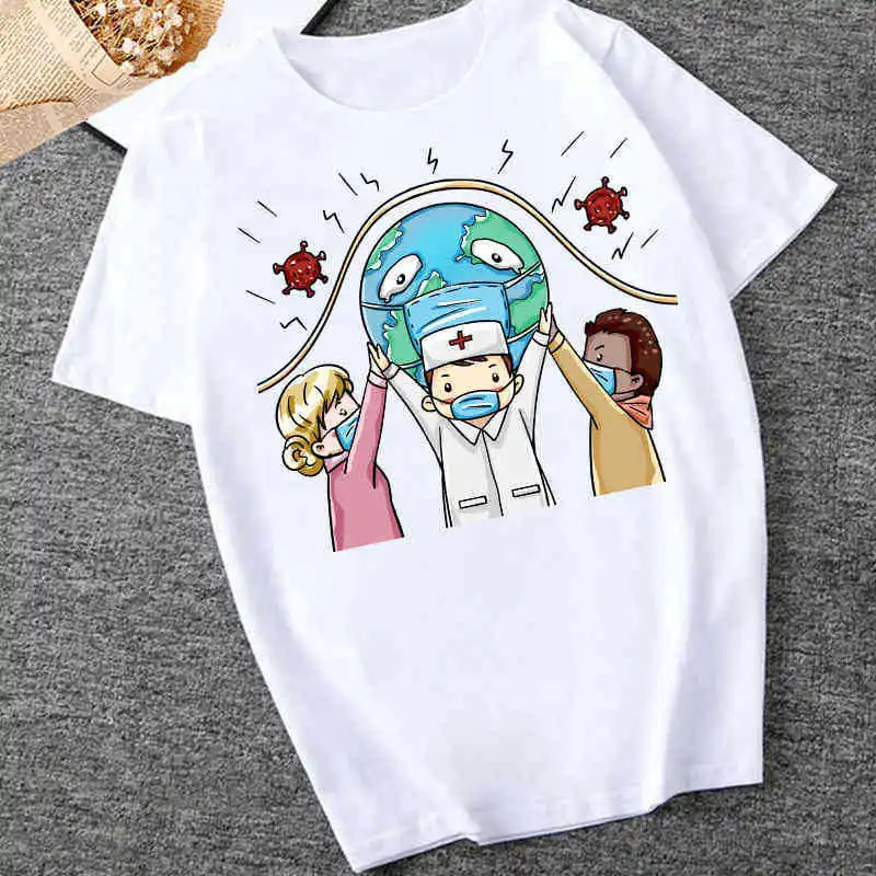 

Wear mask Printed T Shirts Women Tees Casual O-Neck Short Sleeve Harajuku Cool T-shirt Female Tops