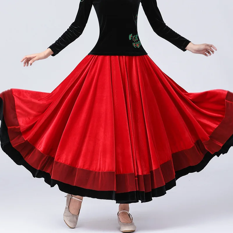 

Velvet Flamenco Skirt Women Long Skirt Classical Dance Costume Spanish Bullfight Dress Stage Costume European Clothing