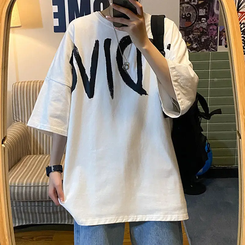 

T-shirt Men Oversize Cotton Short Sleeve Tshirt Loose Tee Tops Plus Size O-Neck T Shirt Hip Hop Streetwear Pullover Men's Top A6