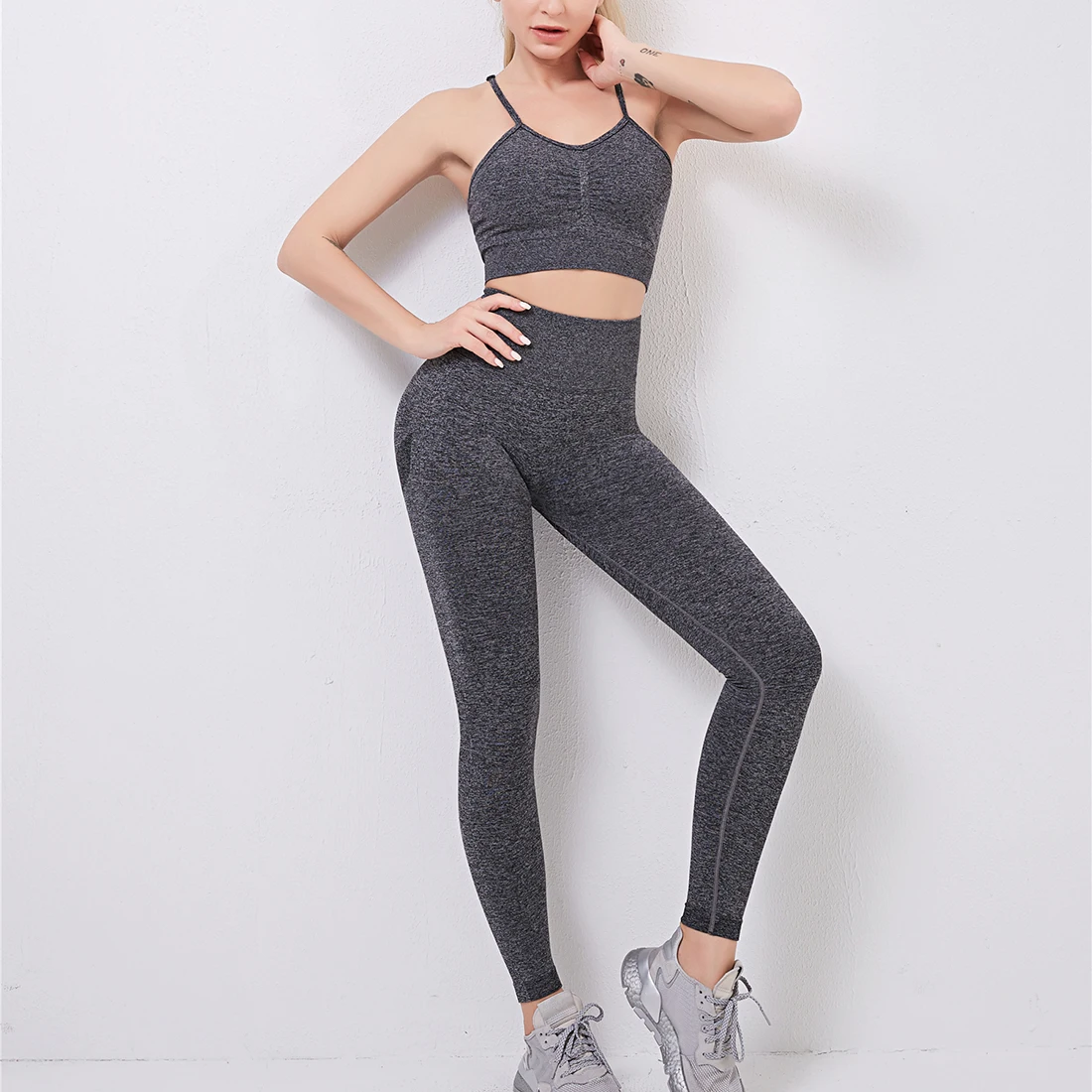 Сексуальные спортивные костюмы из 2 предметов бесшовный комплект для йоги