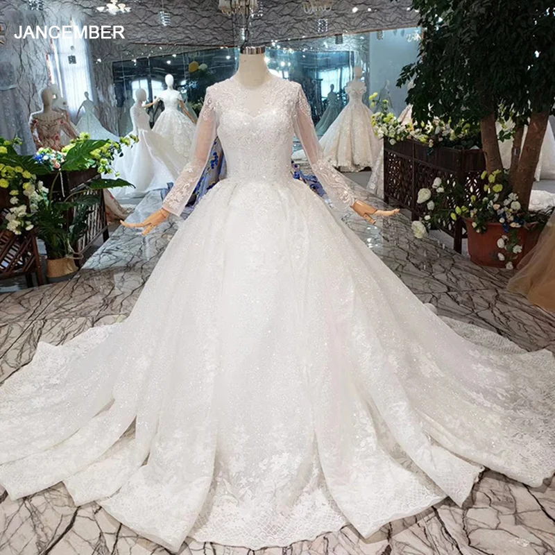 HTL289 как белое свадебное платье с длинными рукавами круглым вырезом со шнуровкой