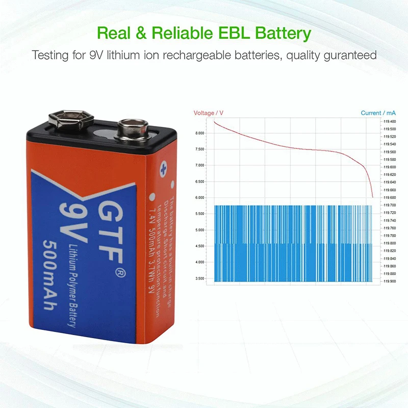 Оригинальный литий-ионный полимерный аккумулятор GTF емкостью 100% 9 В 500 мАч 650 вилка