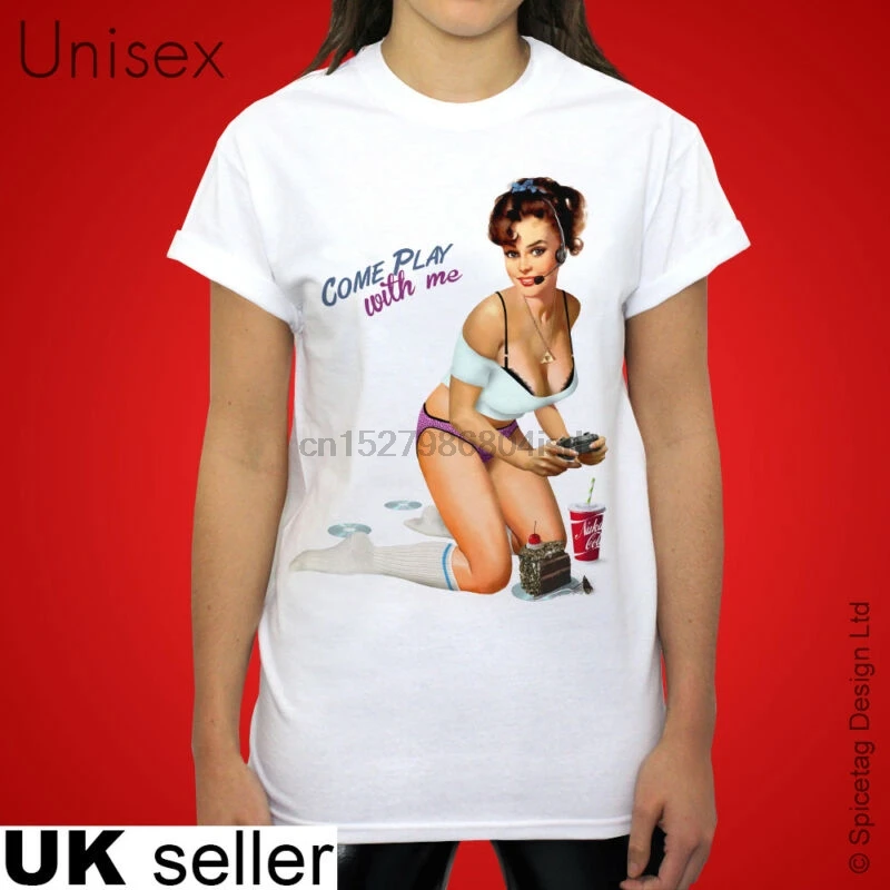 Игровая футболка Pin Up для девочек видеоигр Ретро Сексуальная игровая консоль Pinup Top|Мужские футболки| |