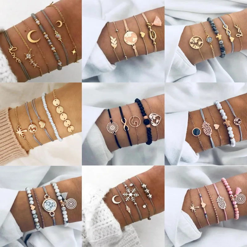 Набор женских богемных браслетов ювелирные украшения в стиле бохо с