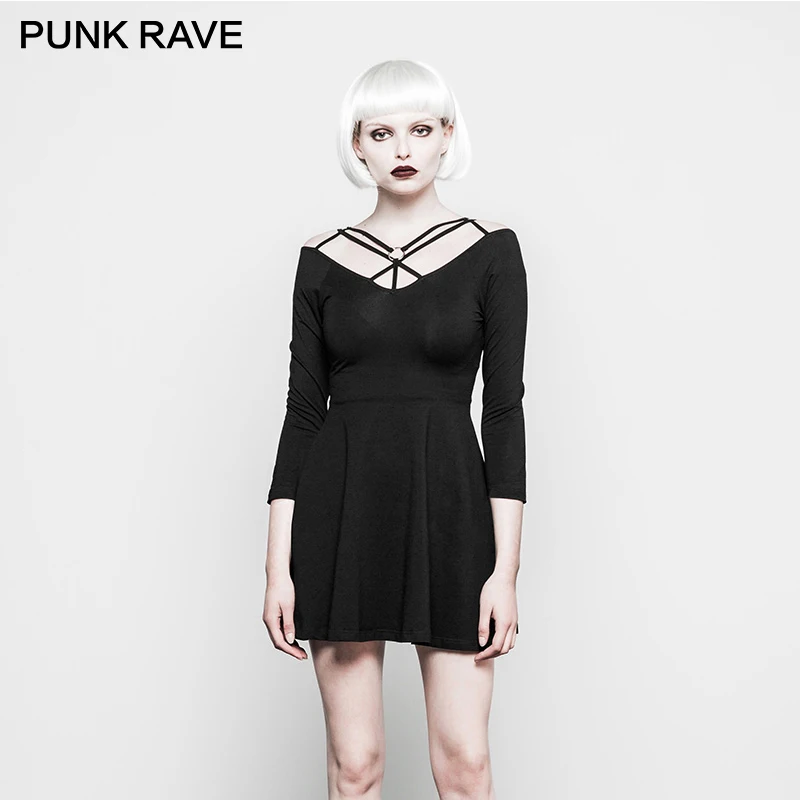 Женское платье без бретелек в стиле панк черное сексуальное из углеродистой