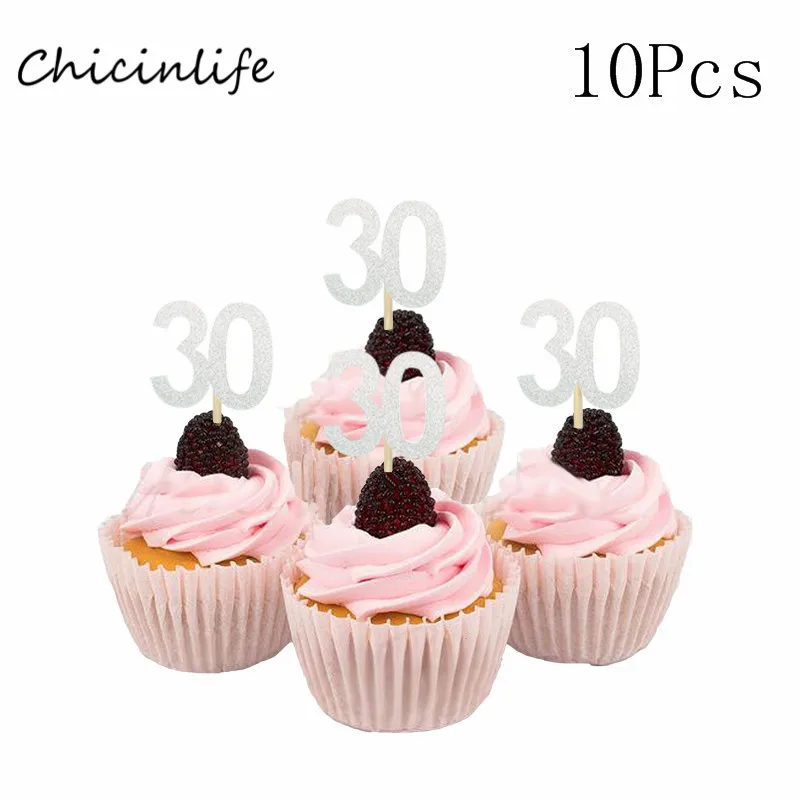 silver 30 Chicinlife 10 шт. бумажные соломы с номером 30 40 50 60 юбилейные соломинки для напитков 30th 40th 50th 60th День рождения украшения - Цвет: silver 30