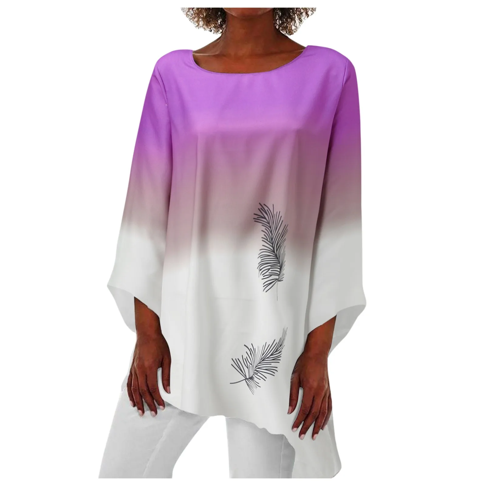 Женский пуловер с асимметричным подолом Повседневный градиентной талией и