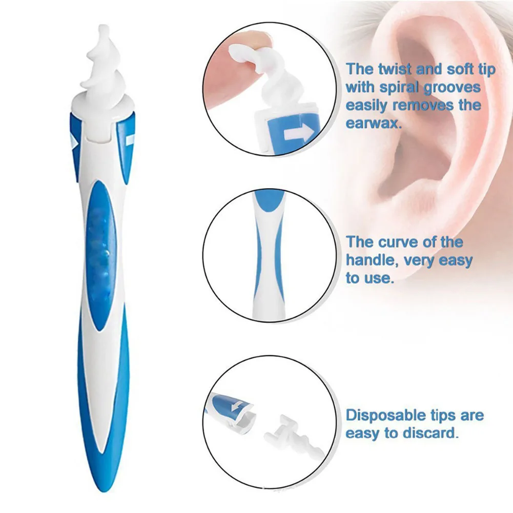 Ear Wax Removal Kit Cleaning Spiral Swab with 16 Soft Replacement Tips for Earwax Removing Ears Cares Tools | Красота и здоровье