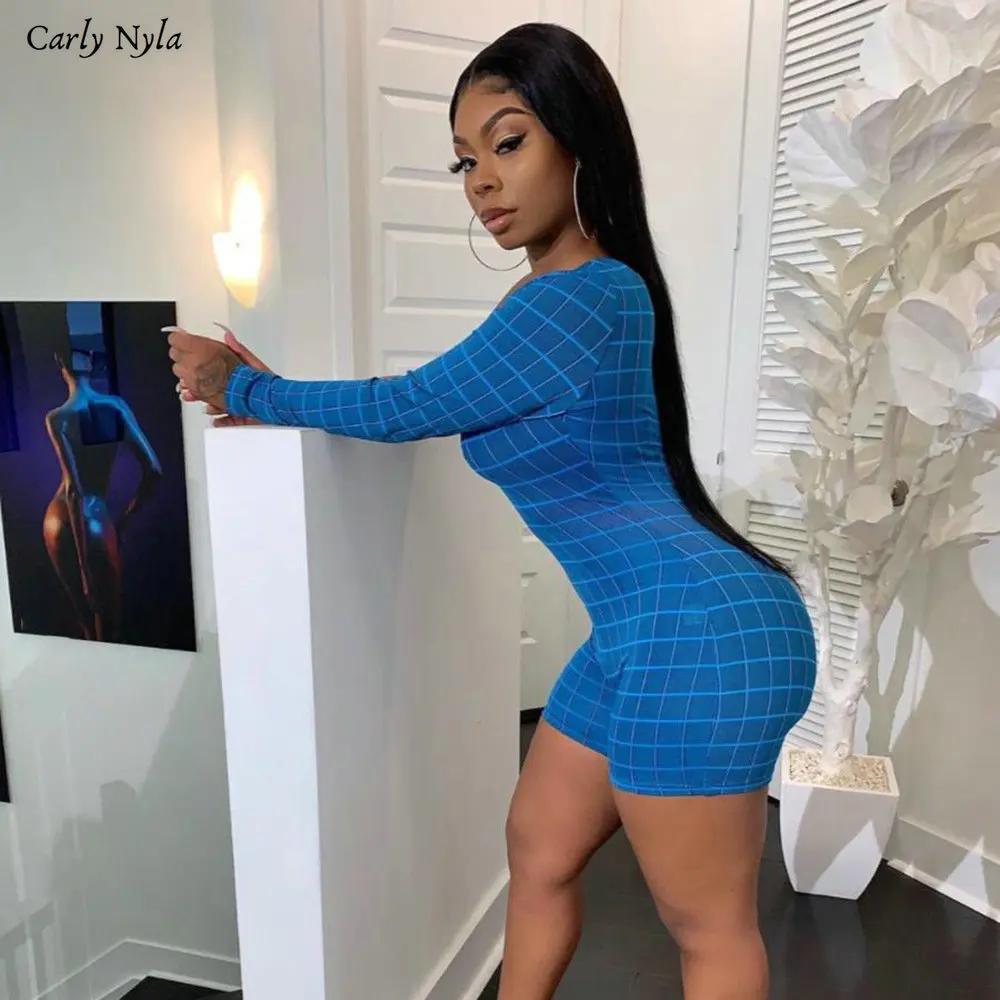 Carly Nyla клетчатый комбинезон на одно плечо неоновый полый женский сексуальный