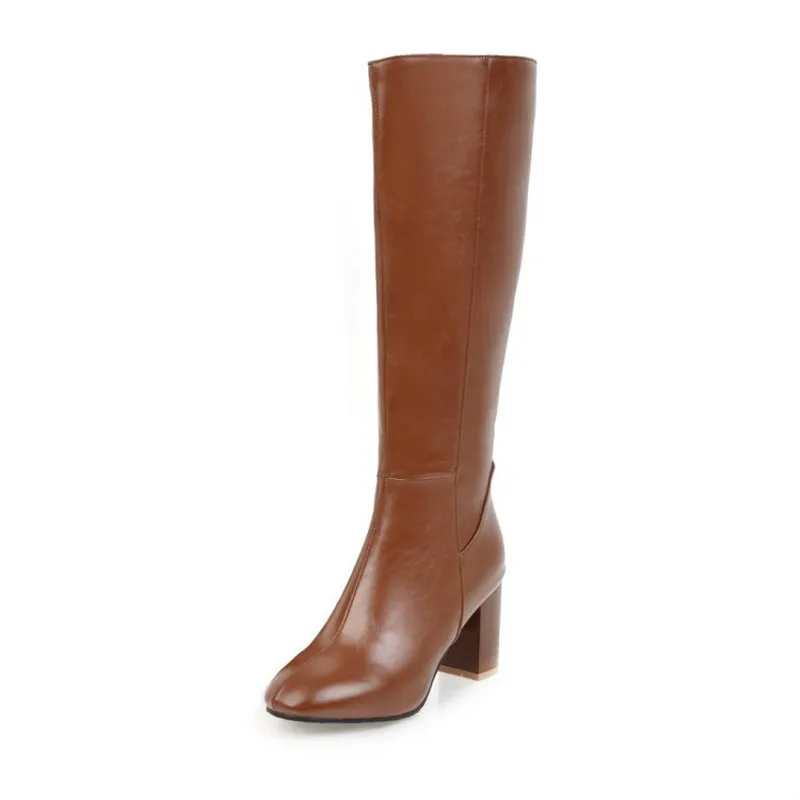 Большие Size32-45; модные ботинки на квадратном каблуке; сезон осень-зима; женская обувь на высоком каблуке с квадратным носком на молнии; сапоги до колена; женская обувь; ; MAZIAO