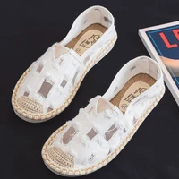 women flat canvas shoes summer mesh slip on loafers breathable linen ballerina shoes lady espadrille shallow single casual flats