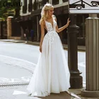 Женское шифоновое платье без рукавов HERBURNL, Элегантное Длинное Свадебное платье, кружева аппликации с открытой спиной