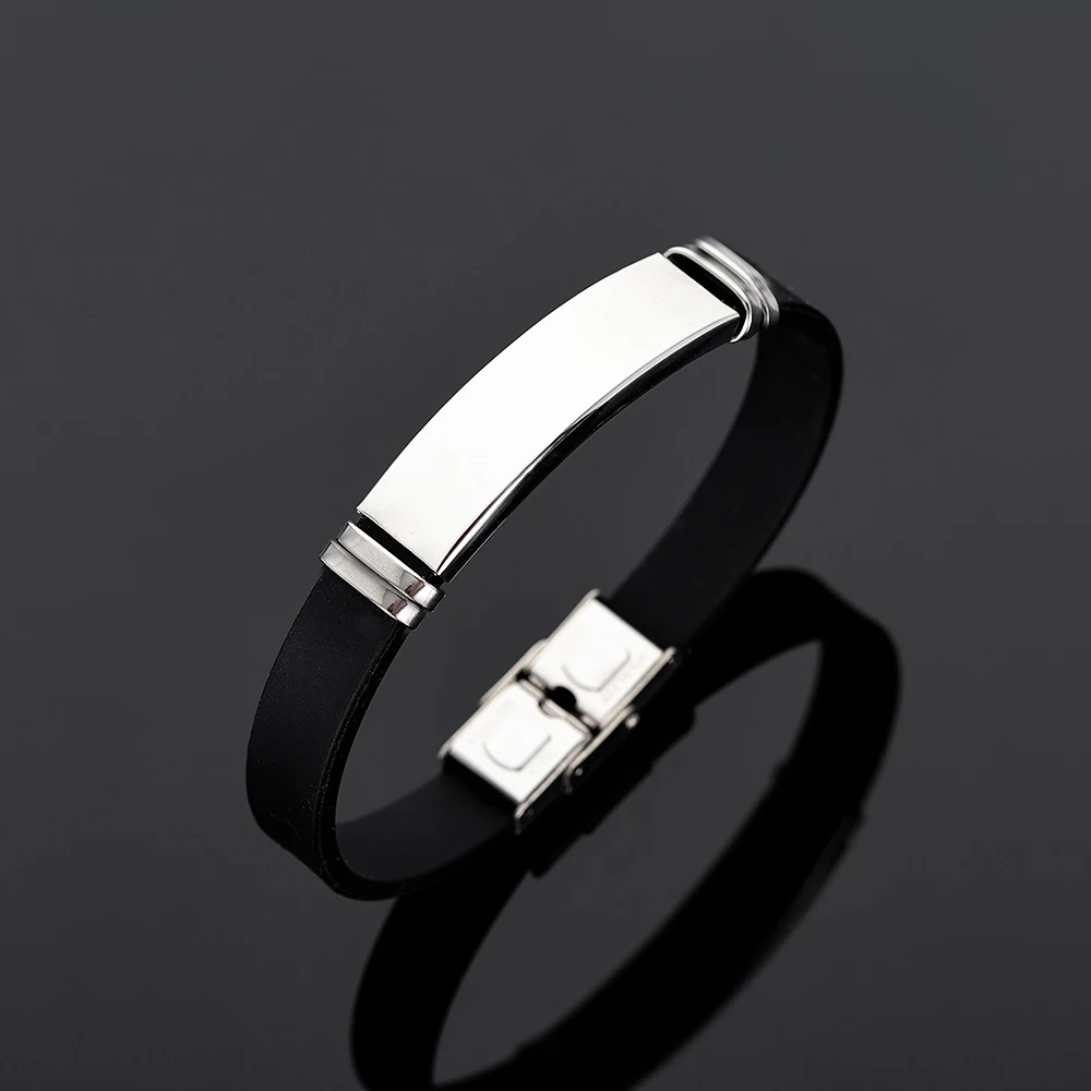 Модный мужской браслет из нержавеющей стали без рисунка спортивные черные