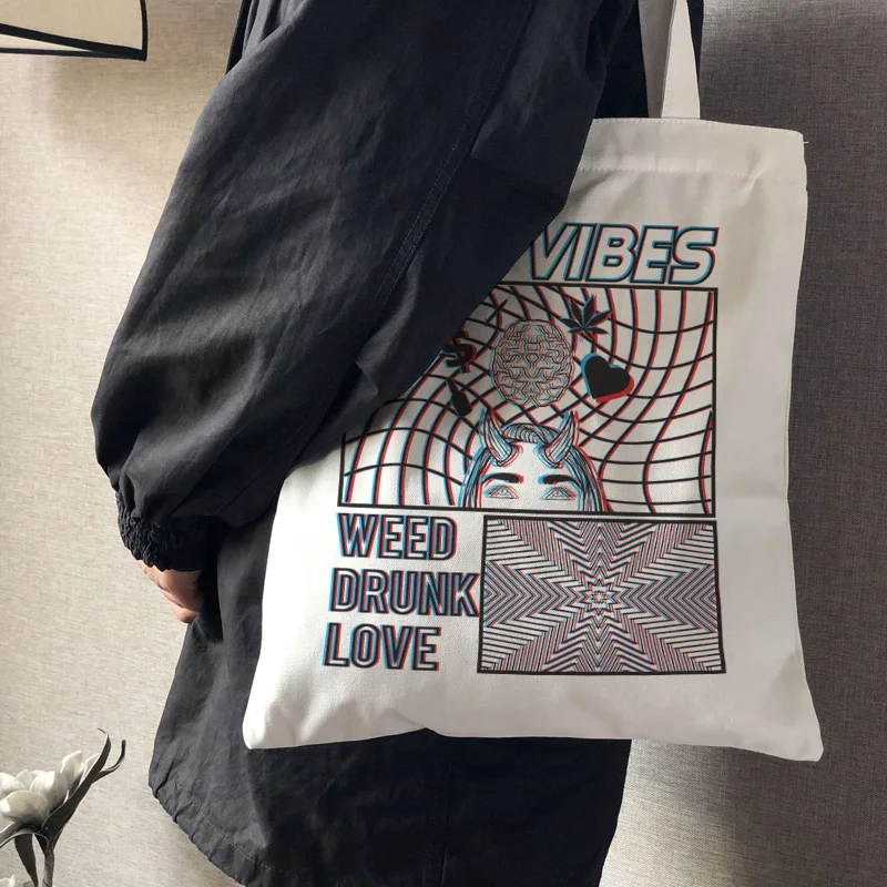 

Women Fun Vintage Cotton Canvas Shopper Bag Girl Harajuku 90s Y2K Classic Vintage Shoulder Handbag Female Bolsa Compra