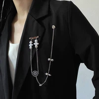 niche sense design brooch fashion sweet cool baroque pearl brooches chain tassel pin suit badge suit coat clothing accessories