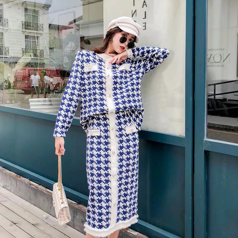 TWOTWINSTYLE клетчатый комплект из двух предметов для женщин свитер с круглым вырезом