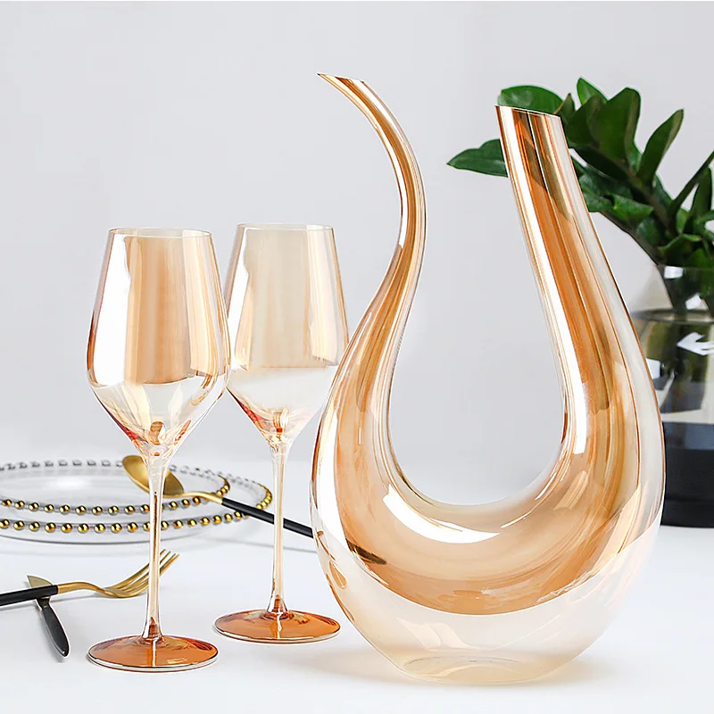 Casa de Vidro Conjunto de Vidro de Vinho Navio em Forma de u Colorido Decanter Goblets Casa Barra Vinho Decanters Taça Dupla Terno Wineware