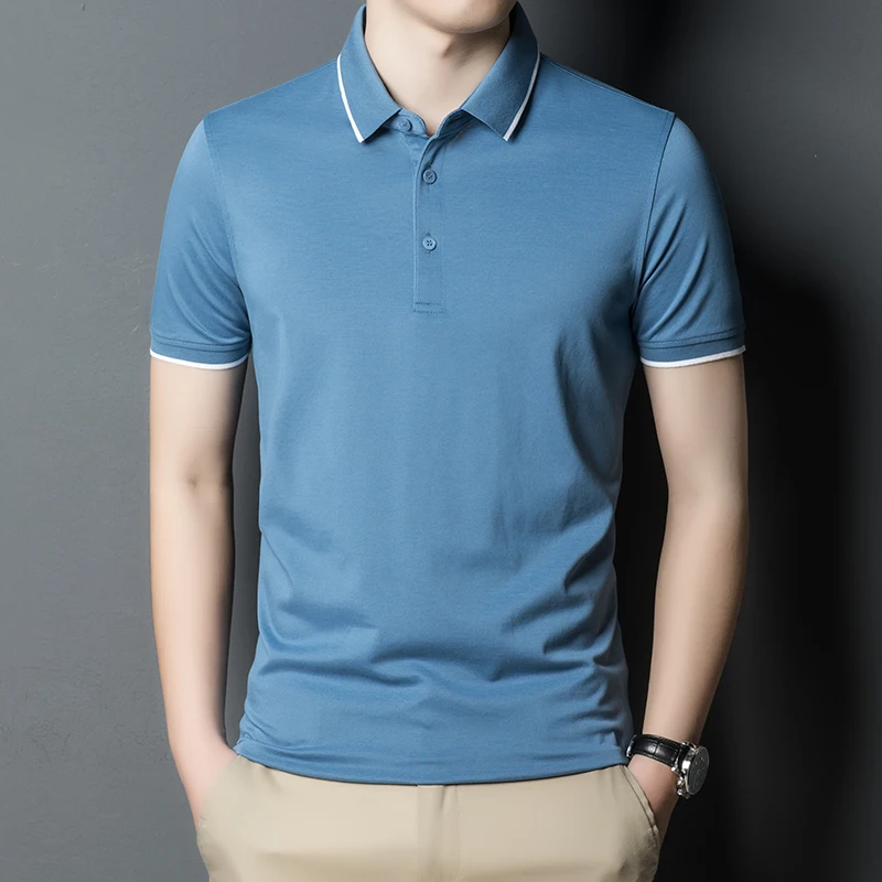 Рубашка-поло мужская для гольфа тенниска из натурального шелка повседневная