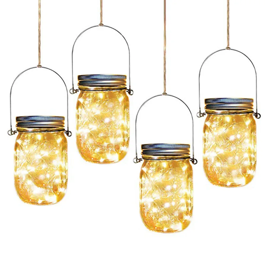 

4PCS Solar Lanterns Jar Hanging Light 20 LED Fairy String Light Patio Garden Park Jar Solar Starry Jar Lights