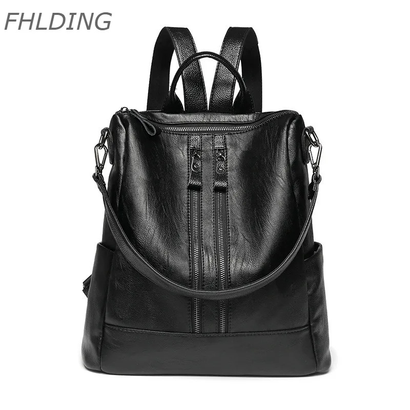 Женский мини рюкзак роскошный черный из мягкой искусственной кожи высокого