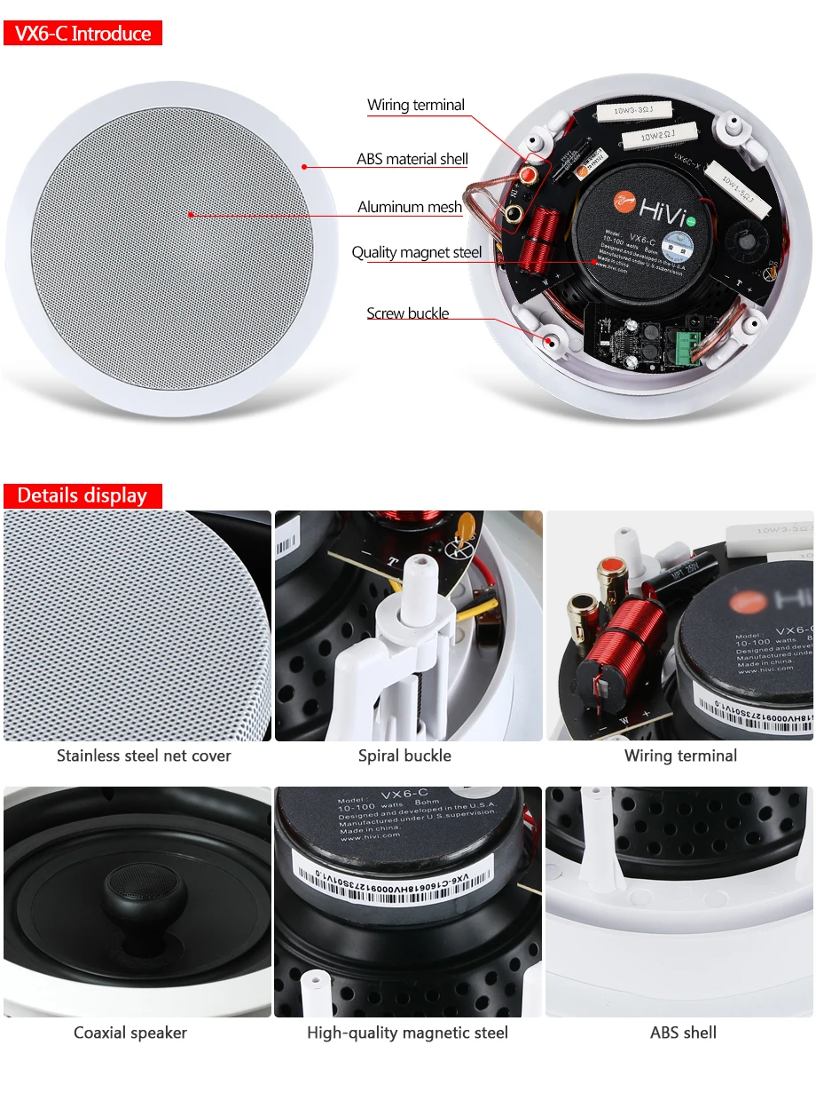 OUPUSHI VX6-C bluetooth потолочный динамик 10-100 Вт Высокое качество Встроенные колонки домашние фоновые колонки