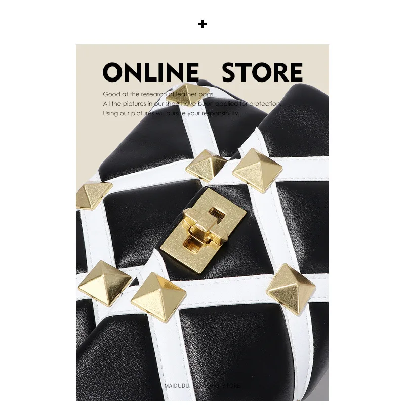 

2021 New Women Square Bag Portable Retro Rivet Single Shoulder Messenger Bag Rhombus Women Fashion Chain Commuter Bag