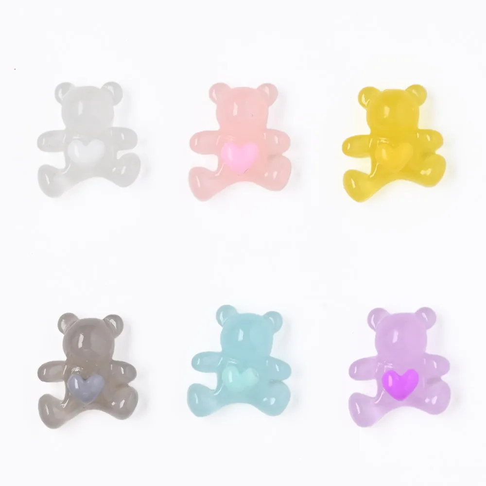 

20 pcs 6-Colors DIY Bear Transparent Peach Color Jelly Three-Dimensional Small Mini Wild Girl Heart Crystals Nail Rhinestones