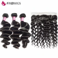 fabwigs loose wave bundles with closure brazilian human hair bundles with frontal transparent lace frontal closure pre plucked