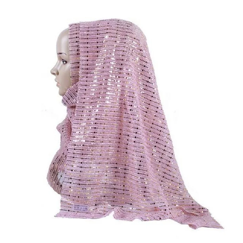 Модный мусульманский Шиммер Visose Hijabs шарф Женский Золотой Серебряный Блестящий шарф шаль пашмины блестки длинный платок 7" x 26"