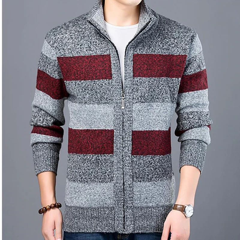 2019 толстый новый модный брендовый мужской свитер кардиган облегающие вязаные