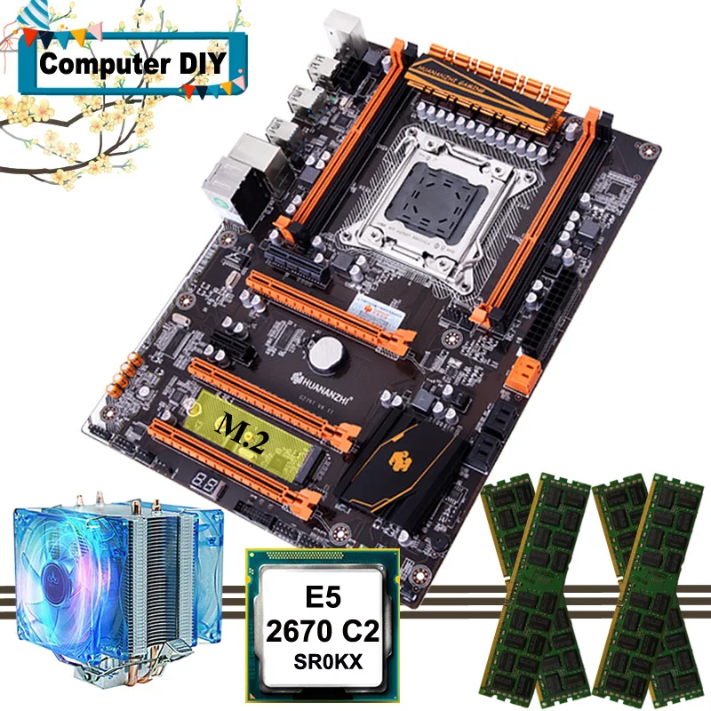 Материнская плата HUANANZHI Deluxe X79 LGA2011 M.2 с процессором Xeon E5 2670 C2 и кулером ОЗУ 16 Гб (4*4