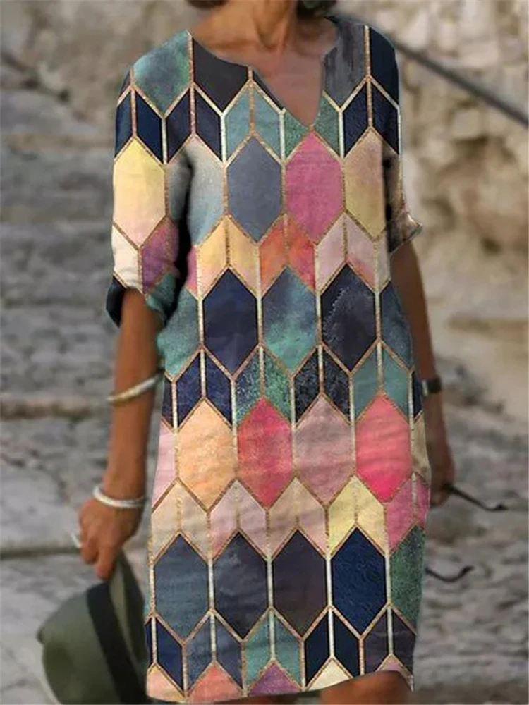 

Casual plus size dress loose printed inner dress fashion new versatile dress