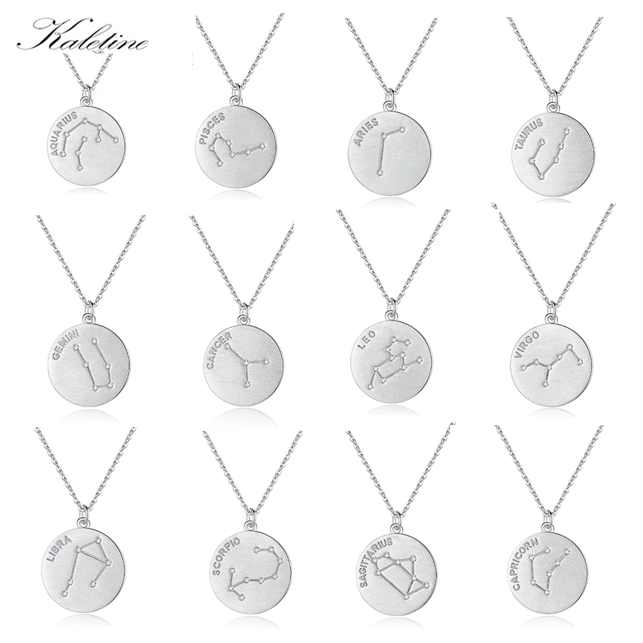 KALETINE Twelve Horoscope Coin Necklace Women 925 Sterling Silver Pendant Zodiac Necklace Leo Sign Gift 12 Constellation Jewelry