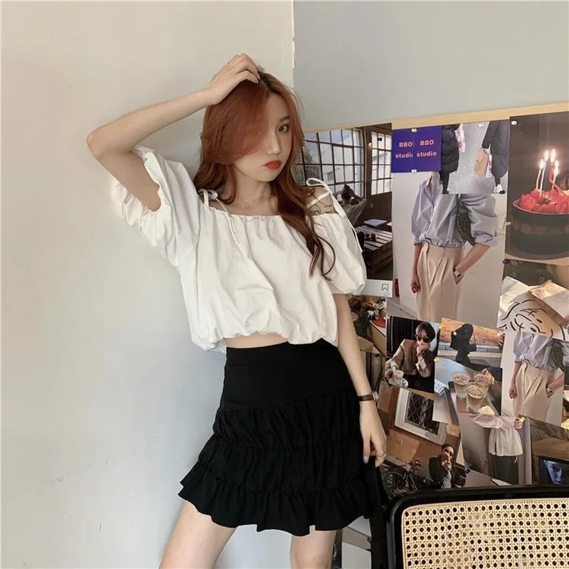 Блузка женская однотонная укороченная универсальная Классическая для вечеринок