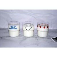 brief glass mugs blue romantic strawberry smile milk tea coffee juice water cup home office drinkware