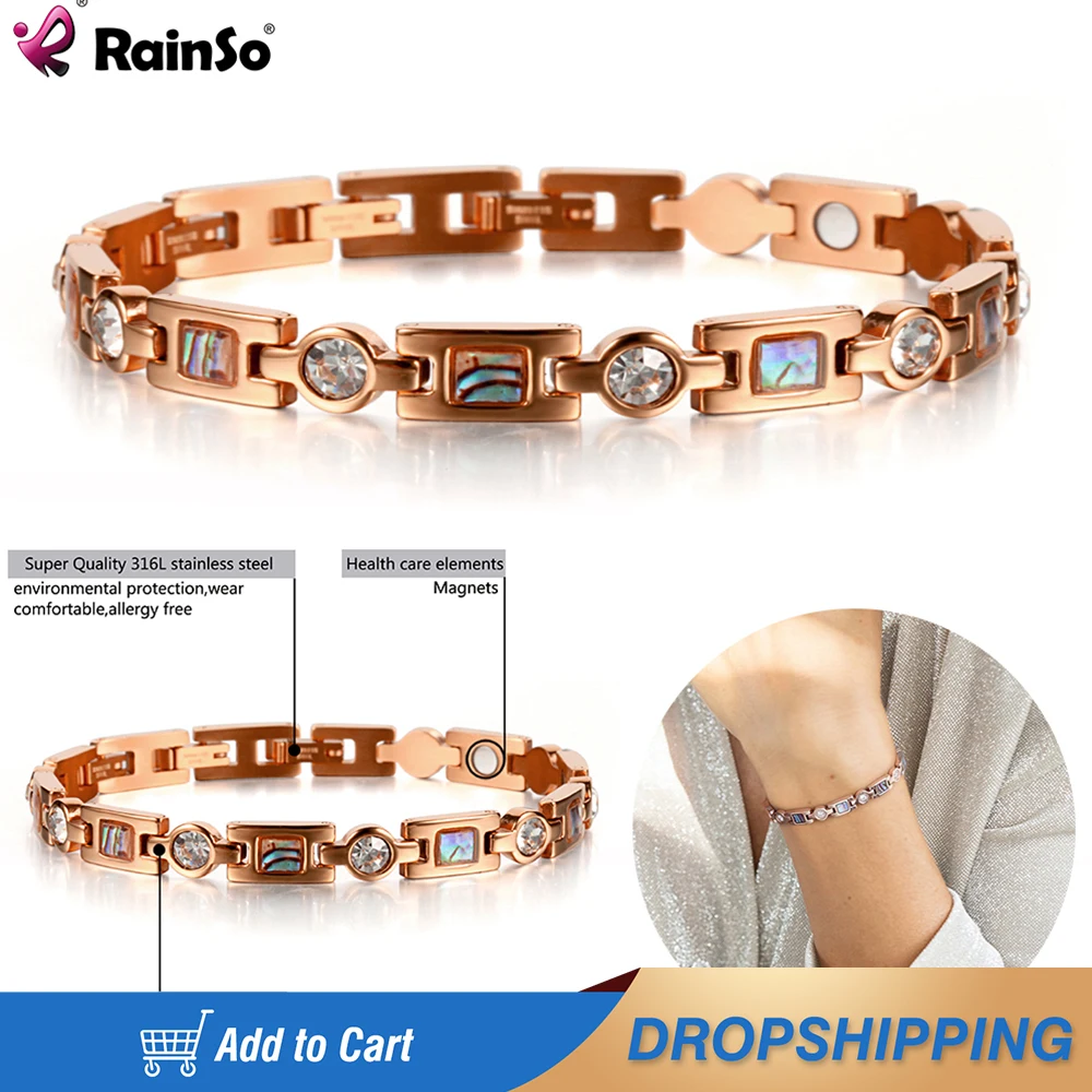 Rainso Luxury Stainless Steel Woman Bracelet With Magnet Bracelet Viking Health Care Chain Link Sleep Aid Women's Hand Bracelets