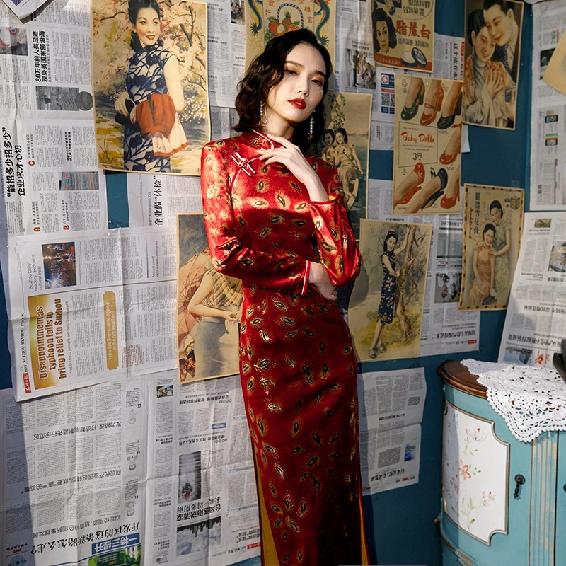 Бархат Cheongsam свекрови Свадьба мама Ципао китайское традиционное платье вечернее