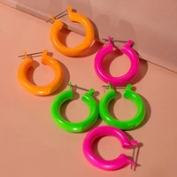 candy rainbow colorful women girl jewelry 30mm medium tube hoops gold color neon enamel earring fashion