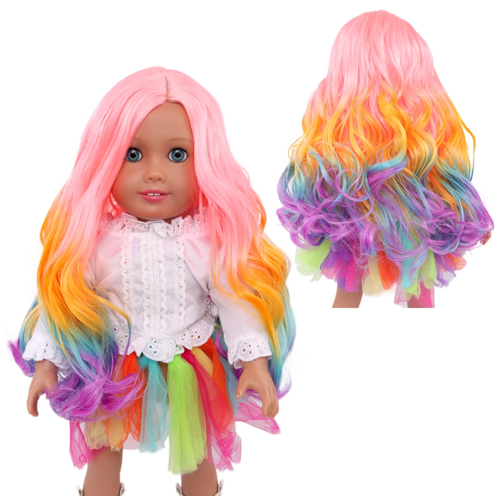 

Aidolla Hot Sale Doll Wig reborn baby hairs for 18 Inches American Doll AG OG Gotz My Life Ombre Rainbow Hair