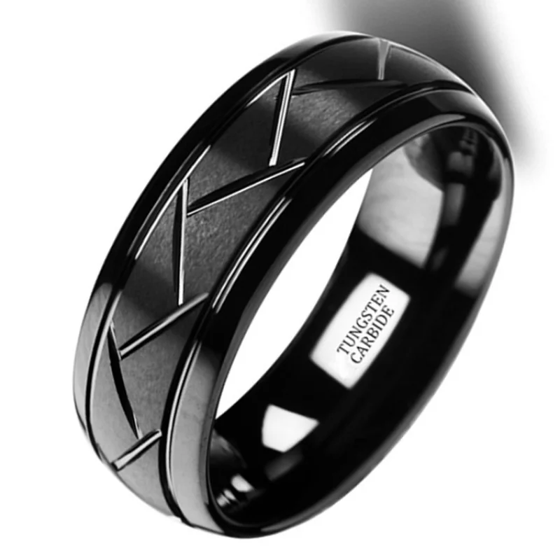 Fashion Men’s Silver Color Black Tungsten Carbide Ring Groove Multi-Faceted Ring For Men Women Engagement Ring Anniversary Gifts images - 6