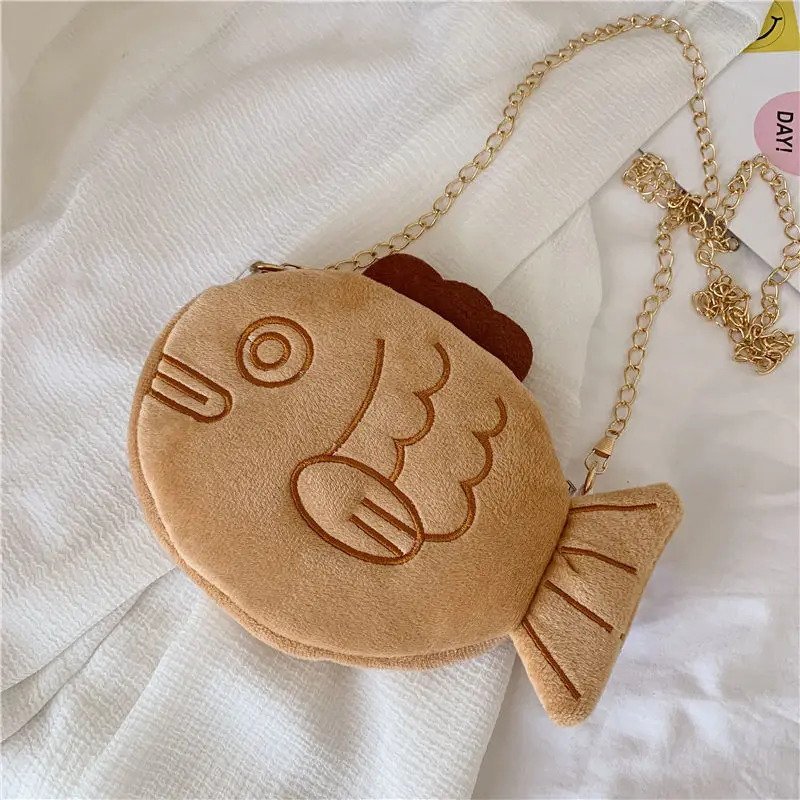 Instagram personality cartoon fish diagonal cross bag ugly cute, cute little bag versatile mini stuffed bag