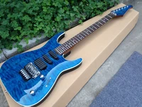 blue color flame top eelectric guitarhigh quality pickups handmade 6 stings guitarrarosewood fingerboard